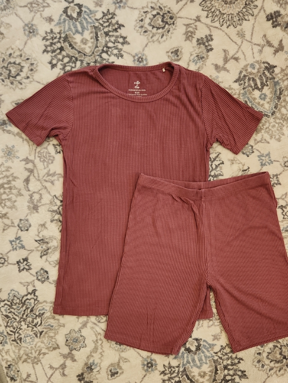 Millie And Roo Kids 9/10 Bamboo Short Sleeve Pajama Set in Dusty Rose